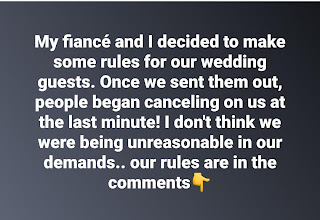 Woman sends list of rules to wedding guests – soon a lot of them start cancelling