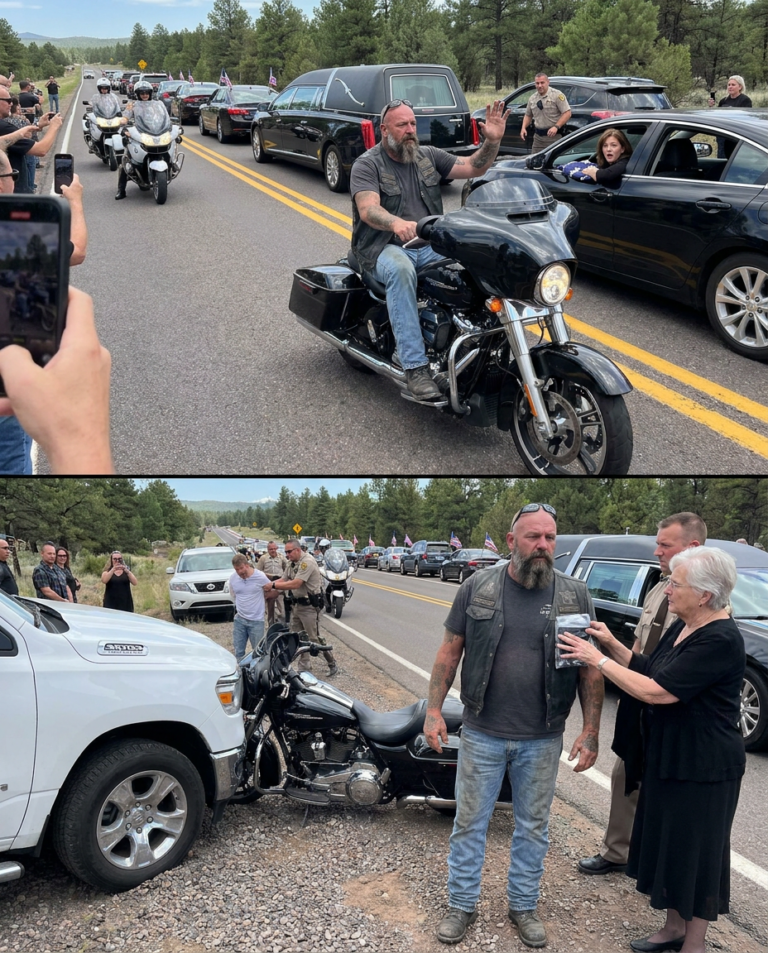 A Tattooed Biker Rode the Wrong Way Straight at a Sheriff’s Funeral Procession While Mourners Screamed His Name — The Drunk Driver Behind Him Revealed Why He Turned His Harley Into a Roadblock