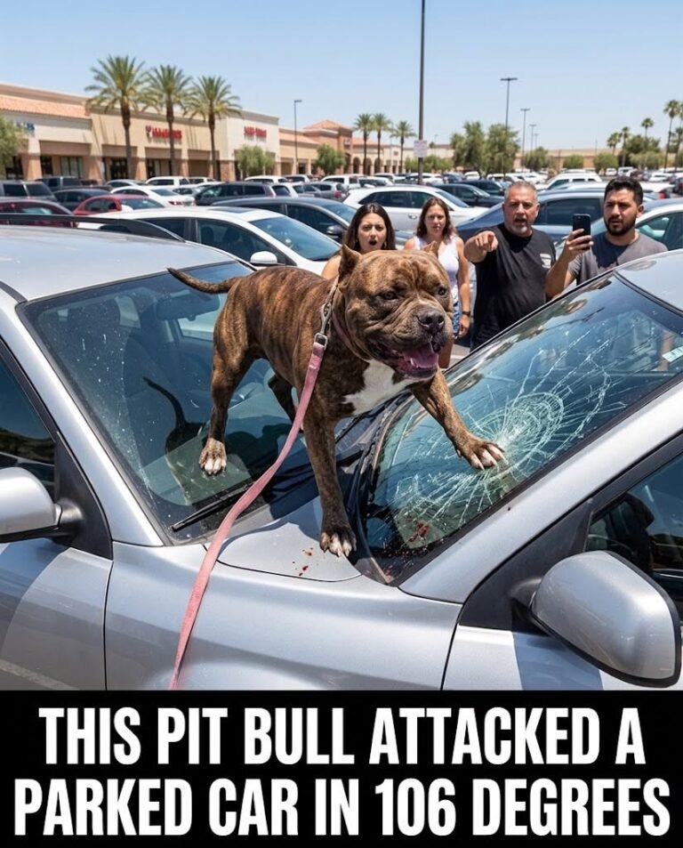 A Scarred Pit Bull Leapt Onto a Parked SUV in 106-Degree Heat and Clawed at the Windshield While a Crowd Filmed and Screamed That She Was a Killer, Until a Security Guard Heard Something Inside